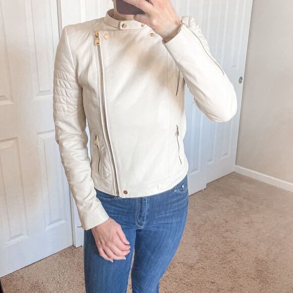 J Brand Crista Lamb Skin Leather Jacket Cream S - Picture 1 of 13